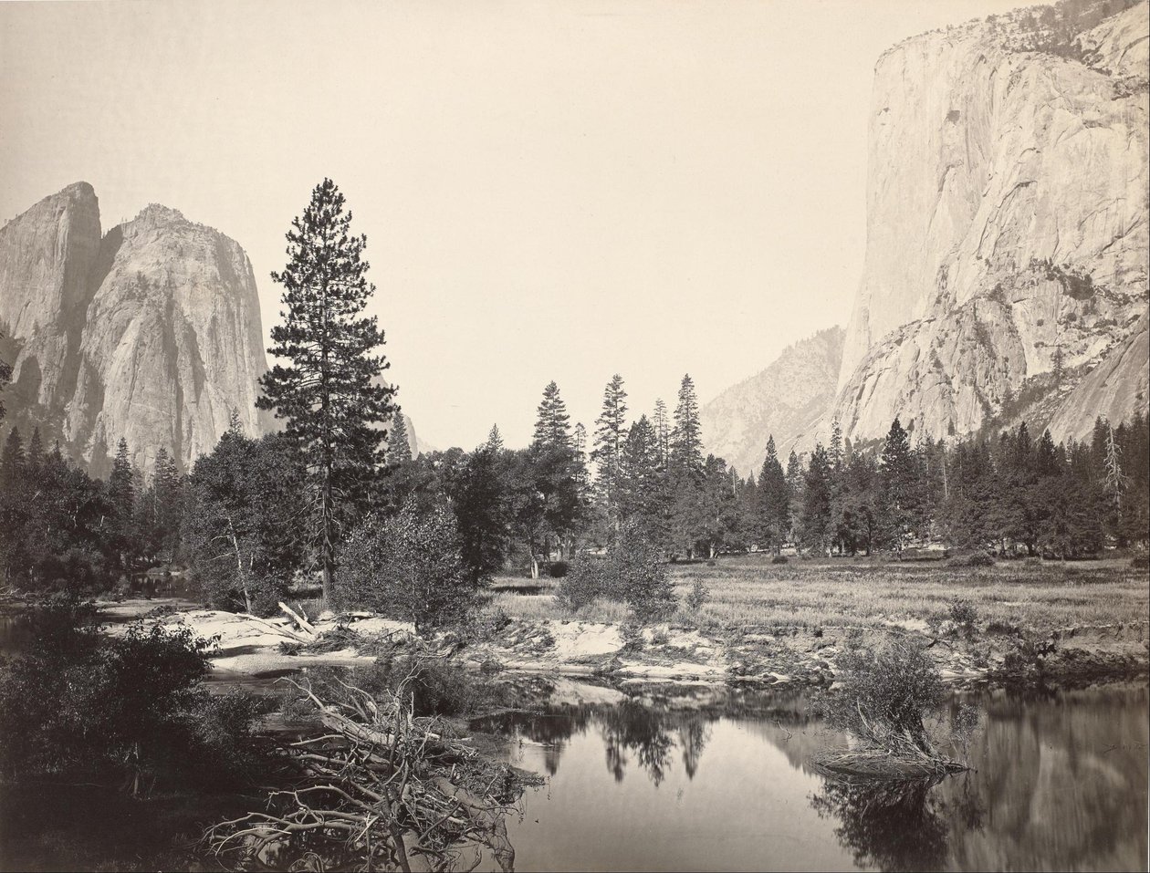 Ned ad dalen, Yosemite, Cathedral Rocks, El Capitan, Yosemite af Carleton E. Watkins
