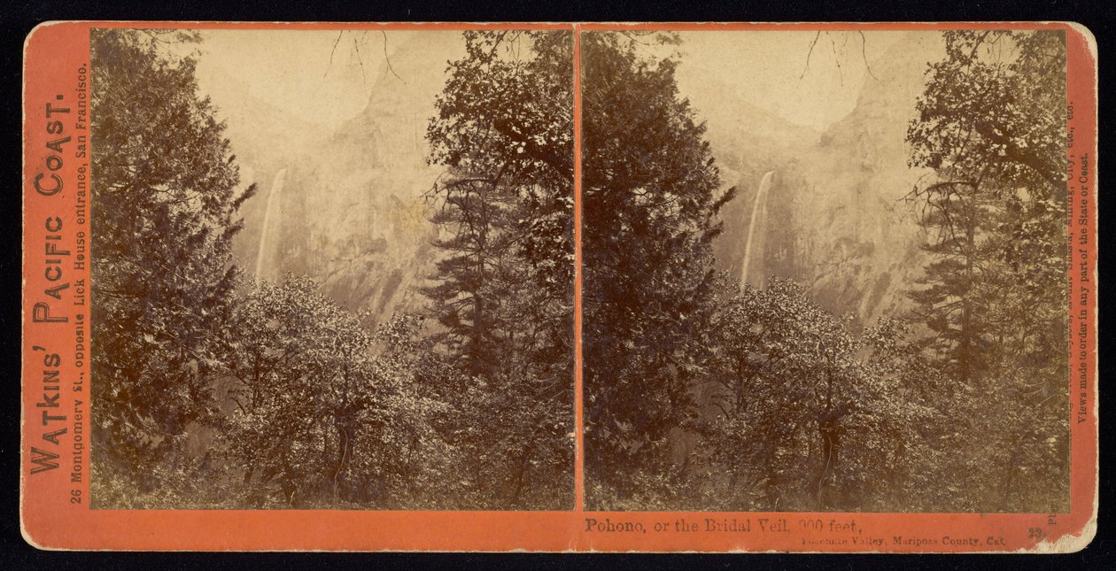 Pohono, eller Brudesløret, 900 fod, Mariposa County, Cal. af Carleton E. Watkins