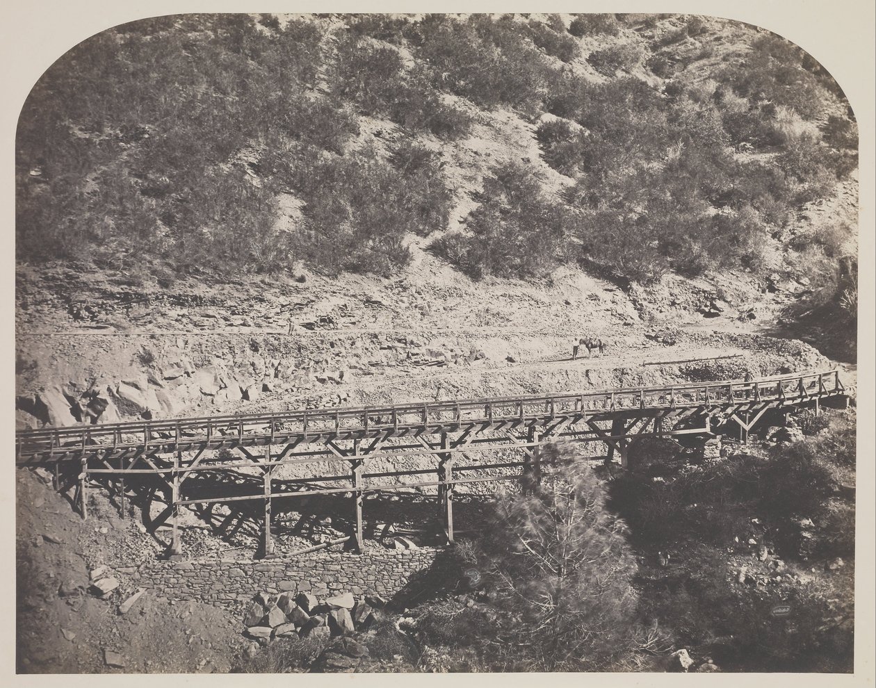 Jernbanebro, Cape Horn, Mariposa County af Carleton E. Watkins