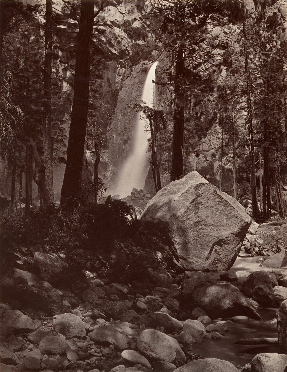 Lower Yosemite Fall, 1.600 fod, ca. 1872, trykt ca. 1876. af Carleton E. Watkins.