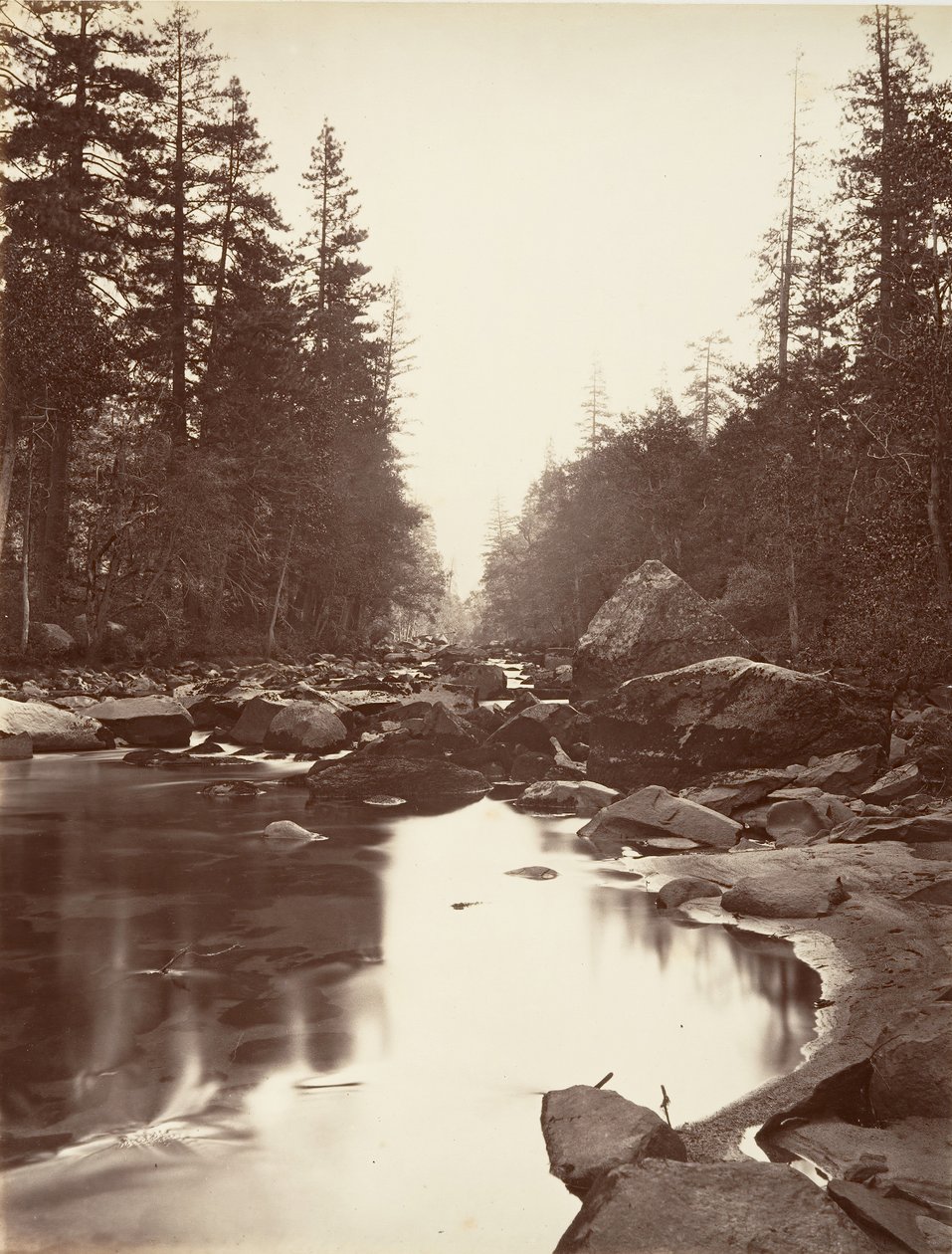 Merced River, Yosemite, ca. 1872, trykt ca. 1876. af Carleton E. Watkins.