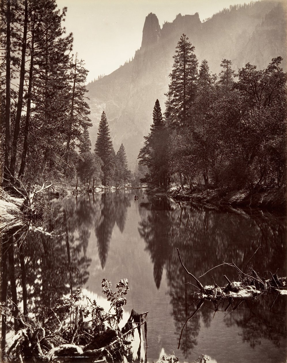 Spejlvisning af Sentinel Rock, Yosemite, ca. 1872, trykt ca. 1876. af Carleton E. Watkins.