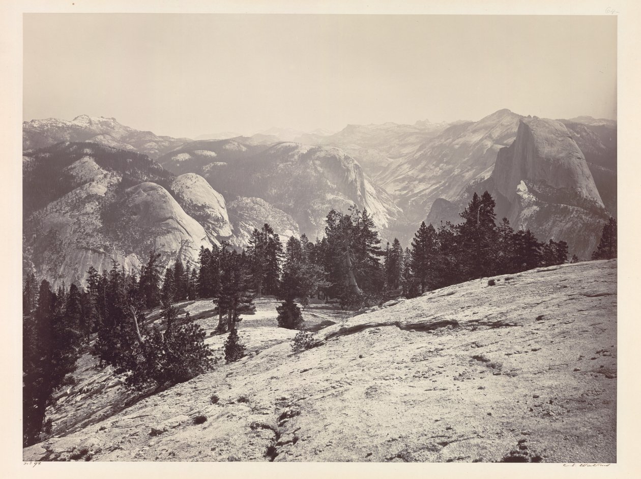 The Domes, fra Sentinel Domes, Yosemite, ca. 1865-1866. af Carleton E. Watkins