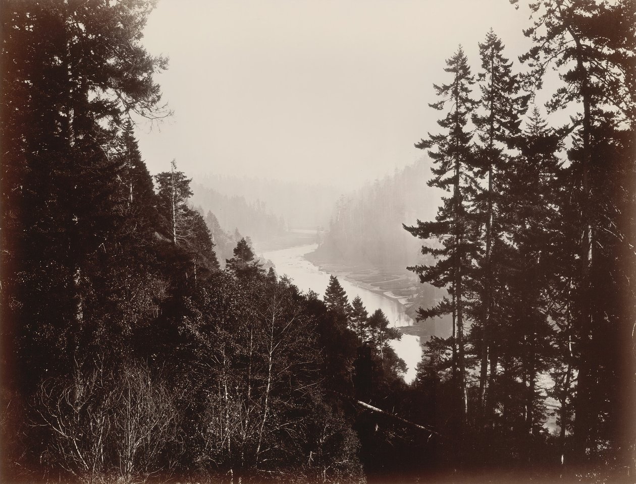 Big River, fra Rancherie, Mendocino, Californien, 1863. af Carleton Emmons Watkins