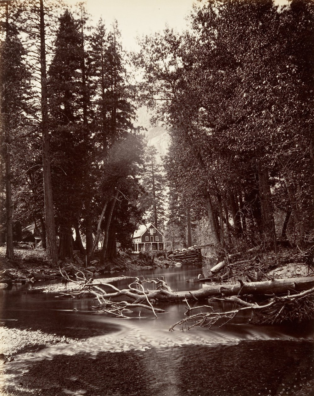 Hutchings Hotel, Yosemite, ca. 1872, trykt ca. 1876. af Carleton Emmons Watkins