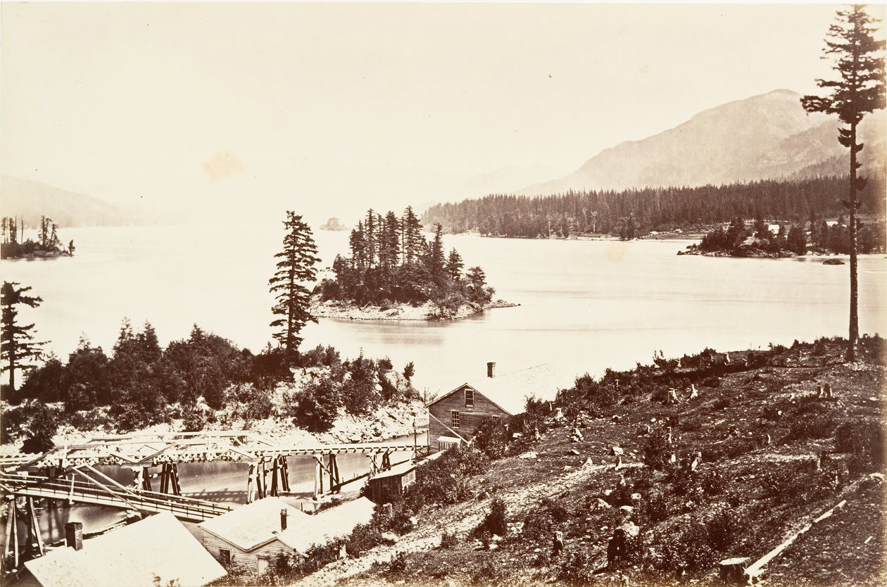 Islands in the Upper Cascades, Oregon, 1867, trykt ca. 1876. af Carleton Emmons Watkins