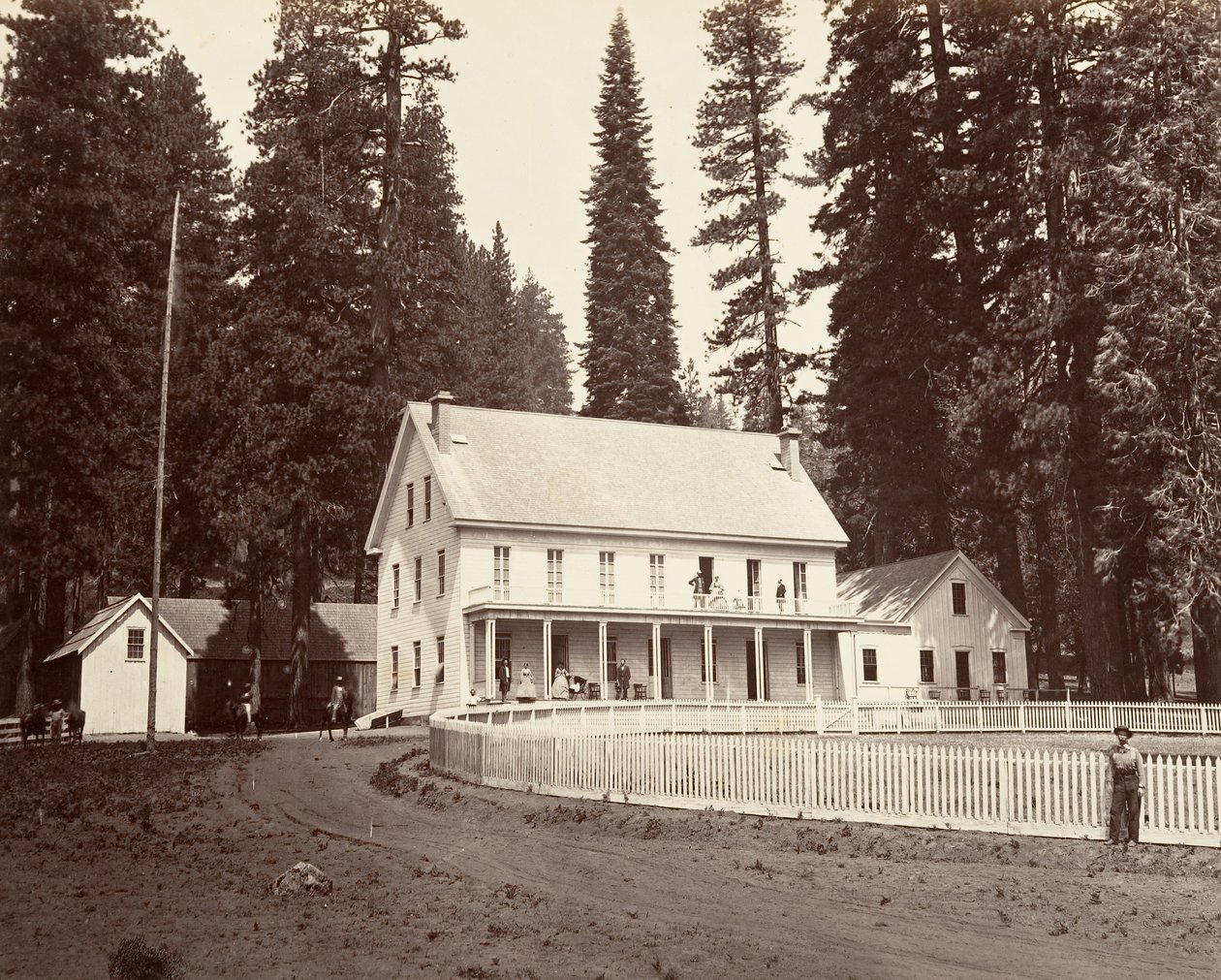 Mammoth Grove Hotel, ca. 1872, trykt ca. 1876. af Carleton Emmons Watkins
