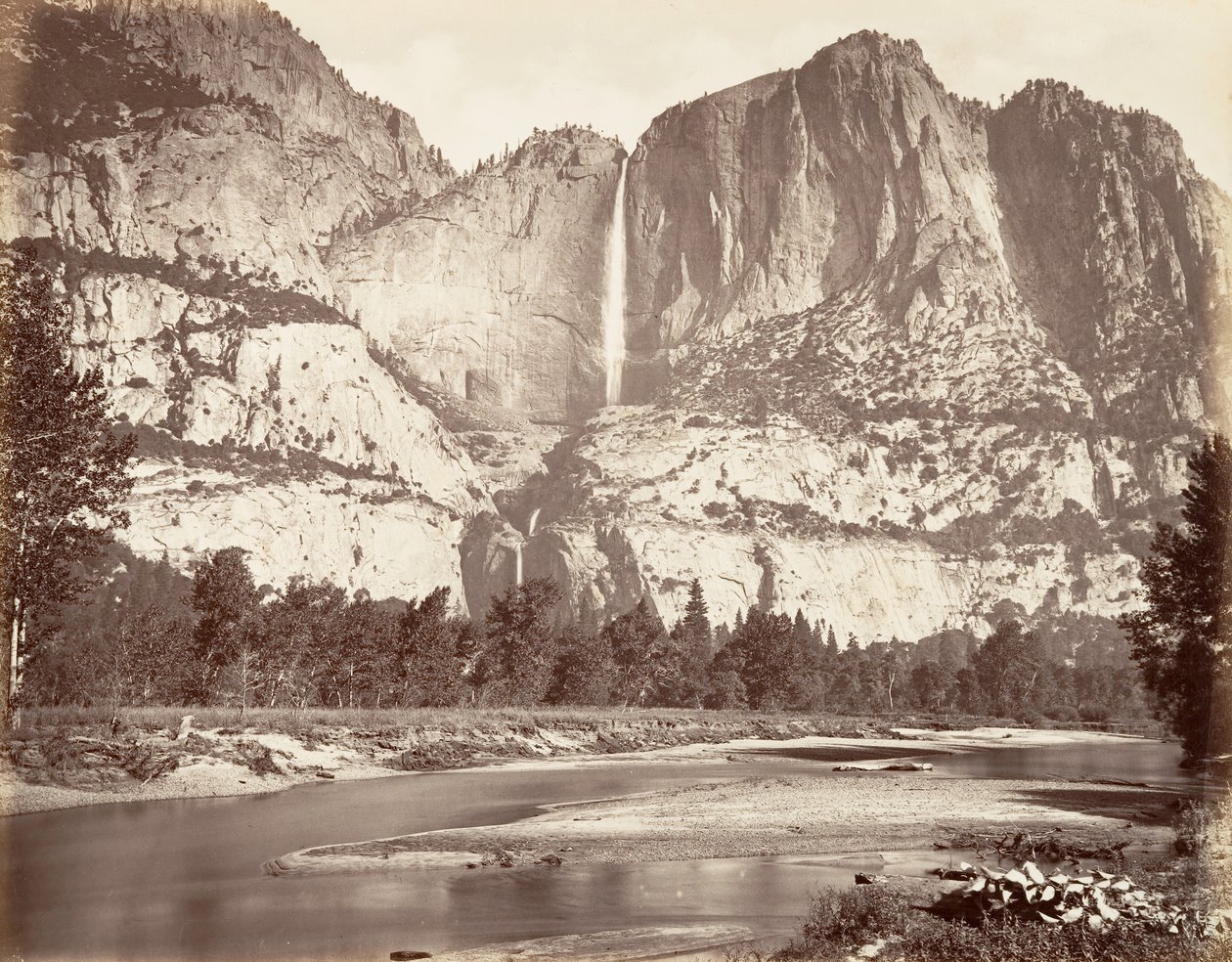 Yosemite Falls, 2.634 fod, ca. 1872, trykt ca. 1876. af Carleton Emmons Watkins