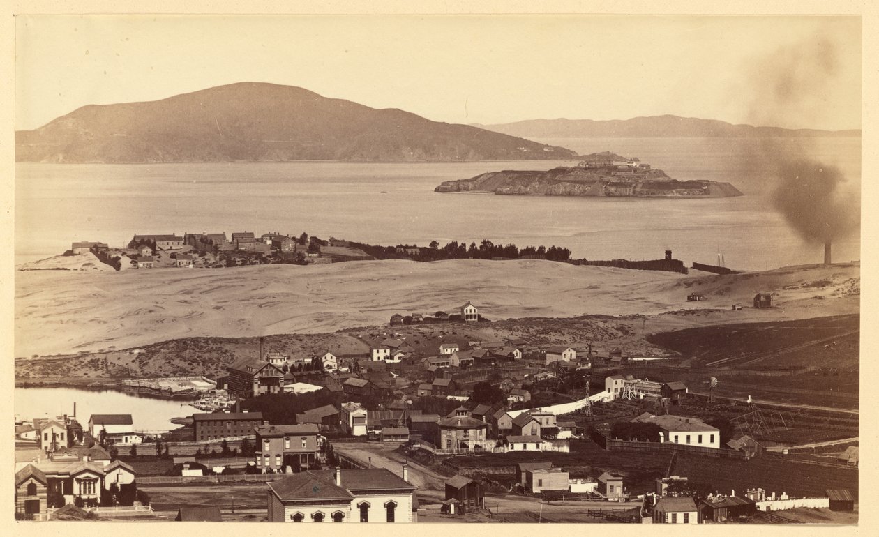 Alcatraz og Black Point fra Russian Hill, San Francisco af Carleton Watkins