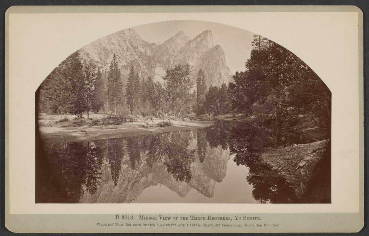 Spejlbillede af de tre brødre, Yo Semite af Carleton Watkins