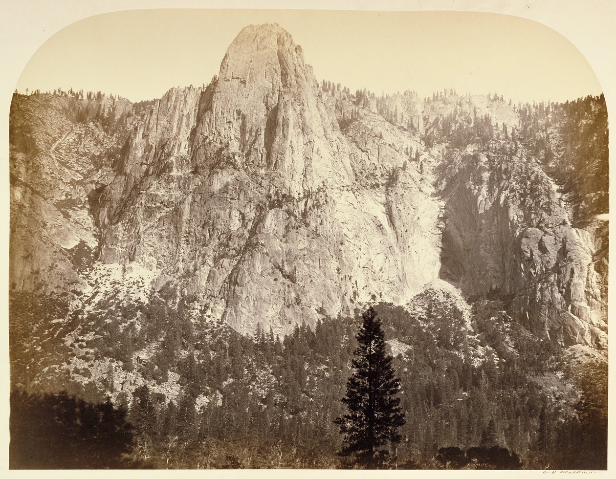 Sentinel (set forfra), 3270 fod, Yosemite af Carleton Watkins