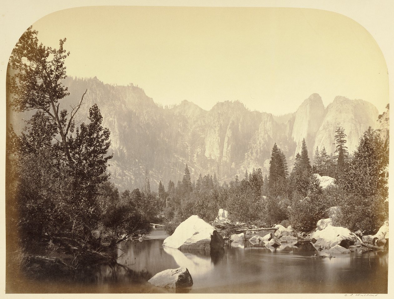 Udsigt over Merced - Yo Semite af Carleton Watkins