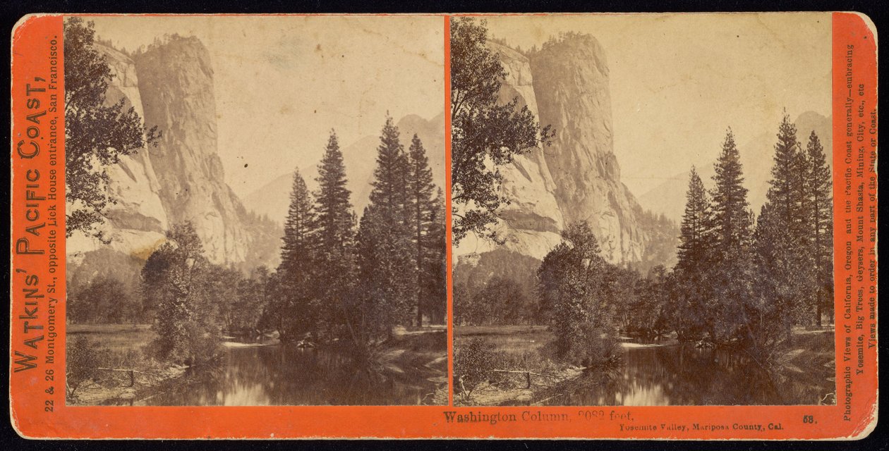 Washington Column, 2082 fod, Yosemite Valley, Mariposa County, Ca af Carleton Watkins