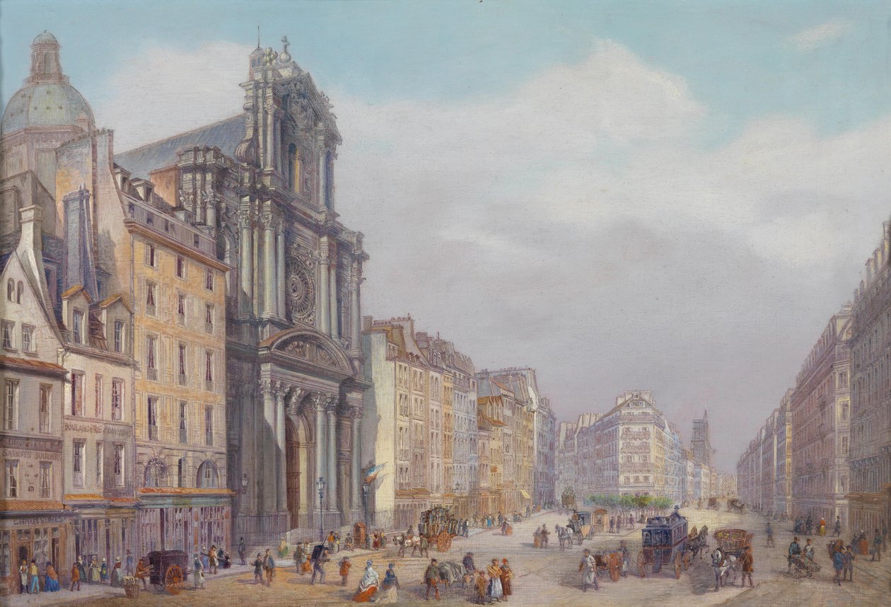 Udsigt over Rue Saint-Antoine, Paris af Carlo Bossoli