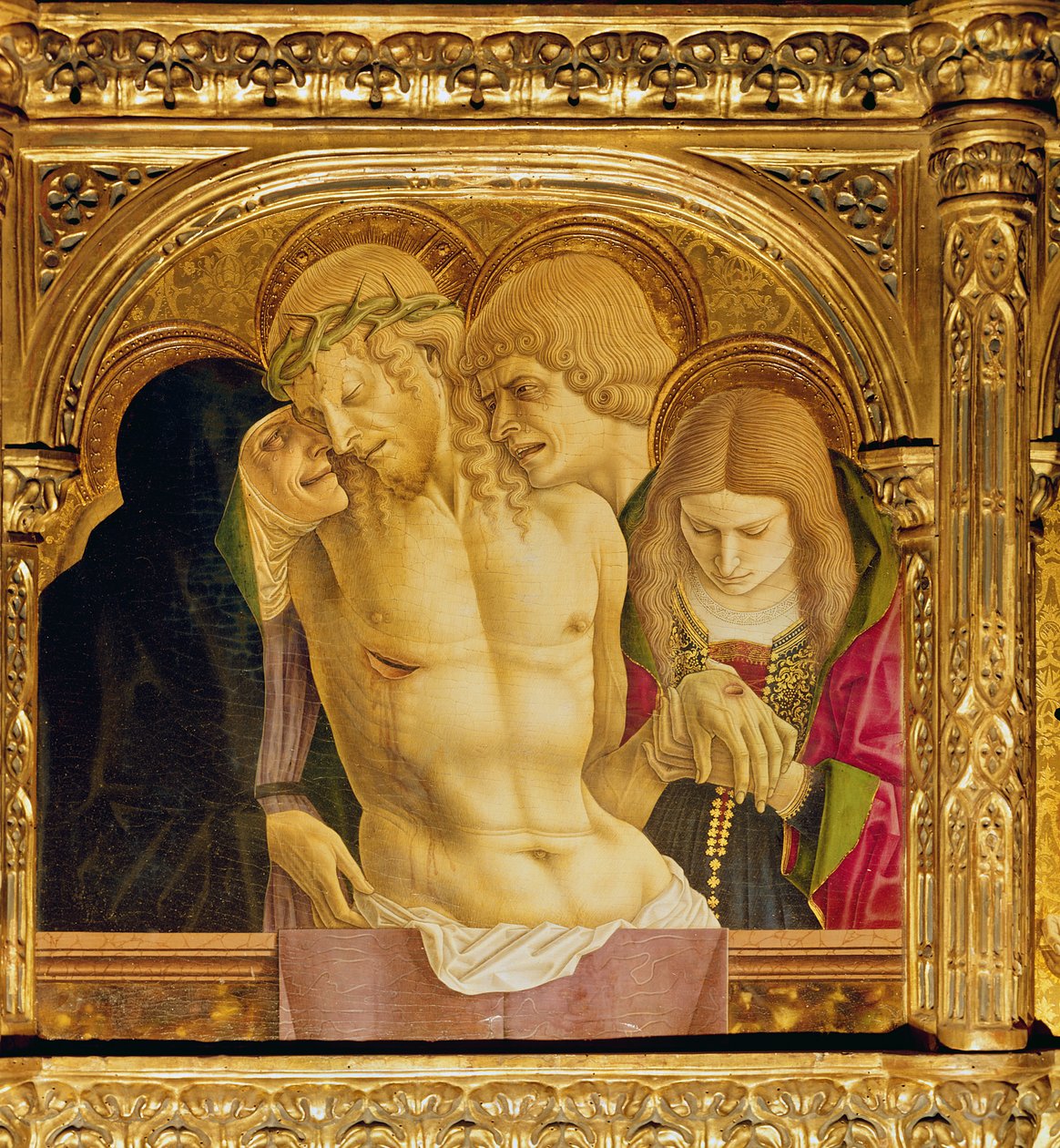 Altertavle af St Emidio, polyptykon, detalje af Pieta, 1473 tempera på træ af Carlo Crivelli