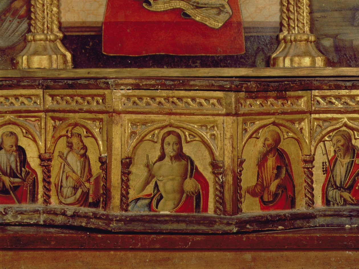 Kristus med Sankt Peter og Sankt Paul, fra predellaen i San Martino-polyptikken (tempera på panel) (se 76669) af Carlo Crivelli