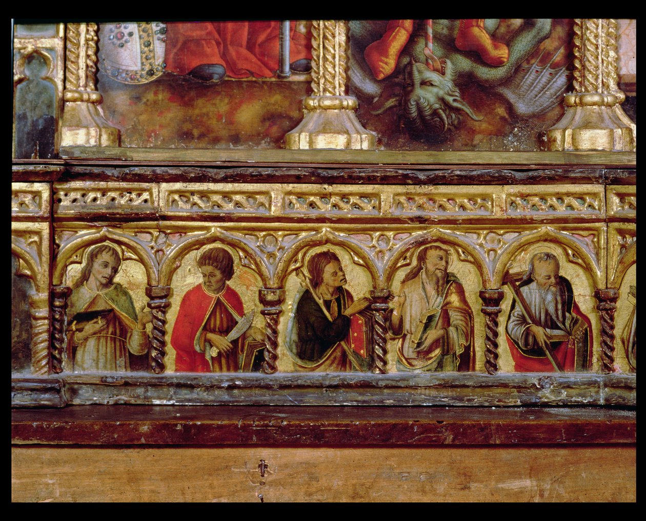 Fem apostle, fra San Martinos polyptykons predella (tempera på panel) (se 76669) af Carlo Crivelli