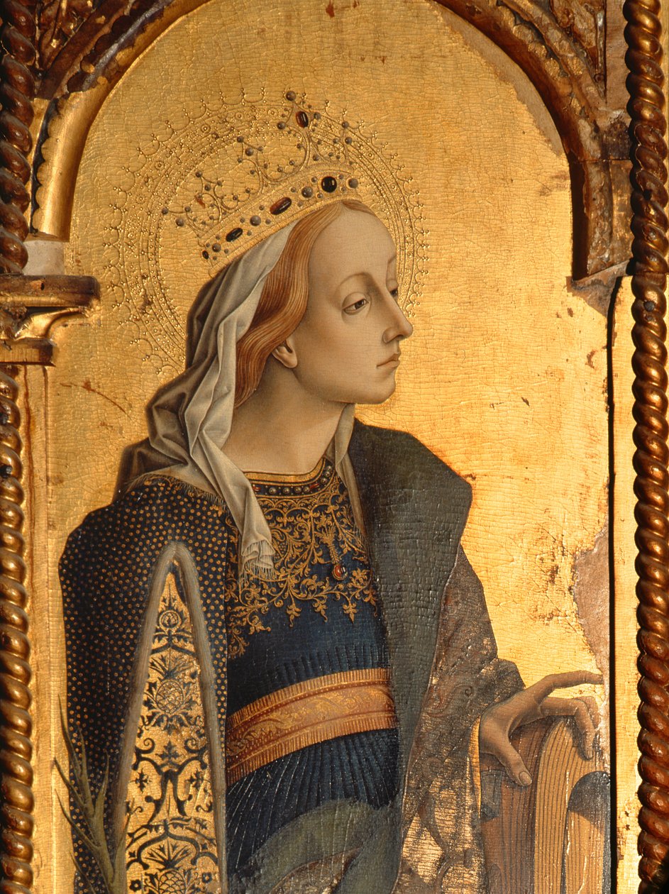 St. Catherine, detalje fra Santa Lucia-triptykonen (tempera på panel) (se 76683) af Carlo Crivelli