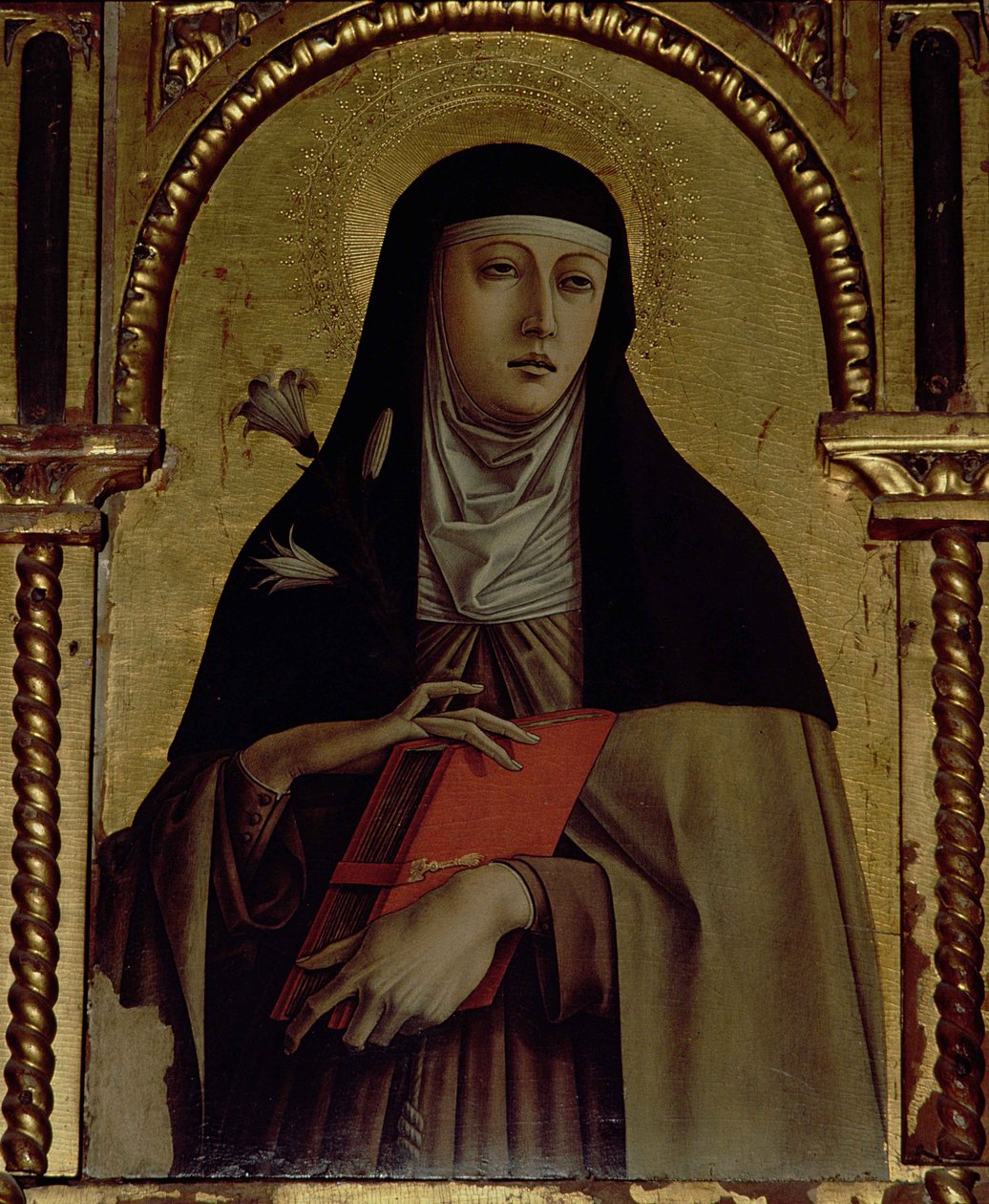 Den hellige Klara, detalje fra Santa Lucia-triptykken (tempera på panel) af Carlo Crivelli