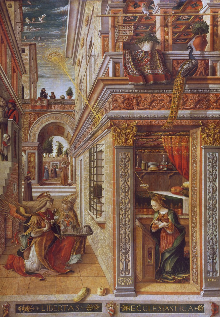 Bebudelsen med St. Emidius, 1486 (tempera og olie på lærred) (for detaljer se 72635) af Carlo Crivelli