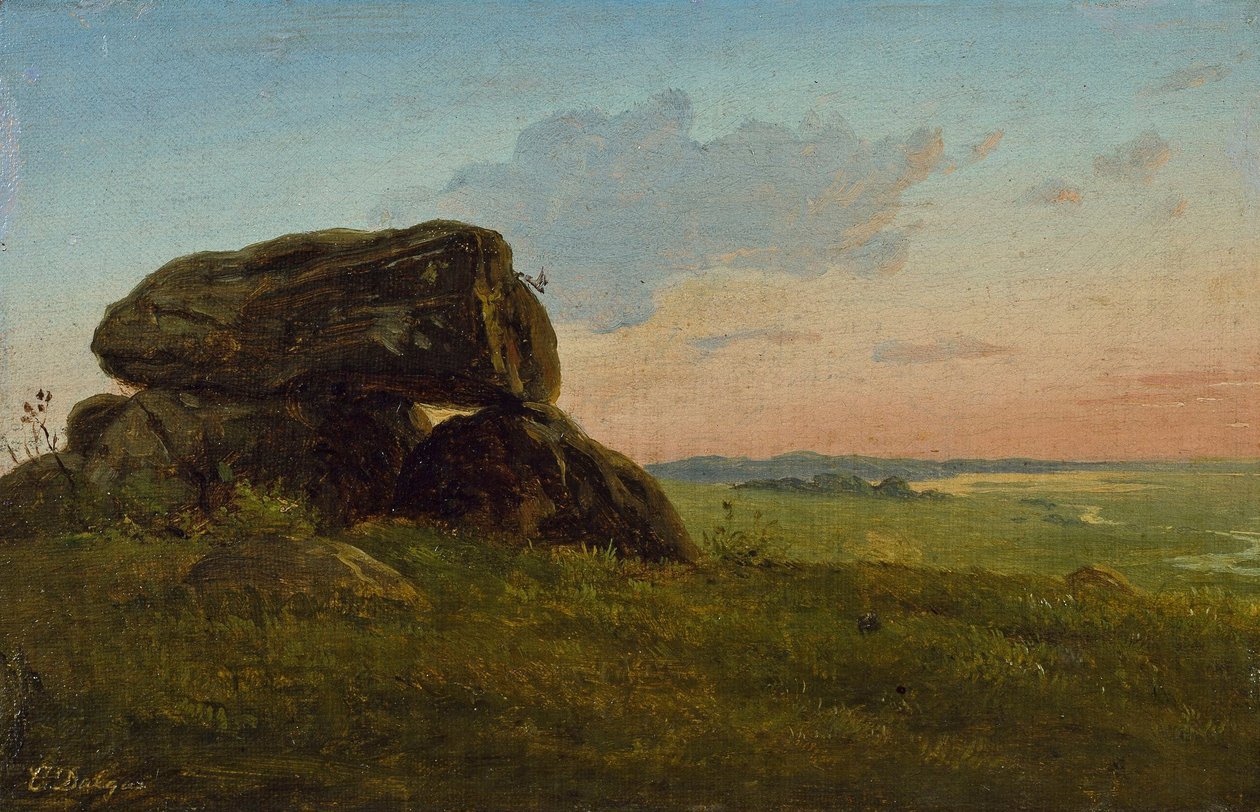 Aftenlandskab med en dolmen. Undersøgelse. af Carlo Dalgas