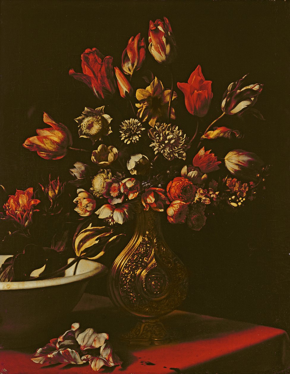 Vase med blomster med håndvask af Carlo Dolci