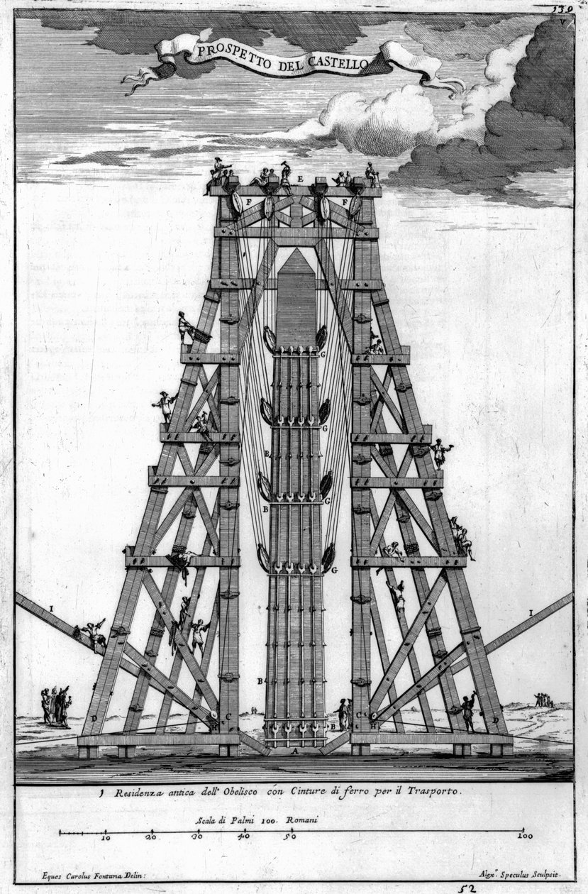 Opførelse af den gamle egyptiske obelisk på Peterspladsen af Carlo Fontana