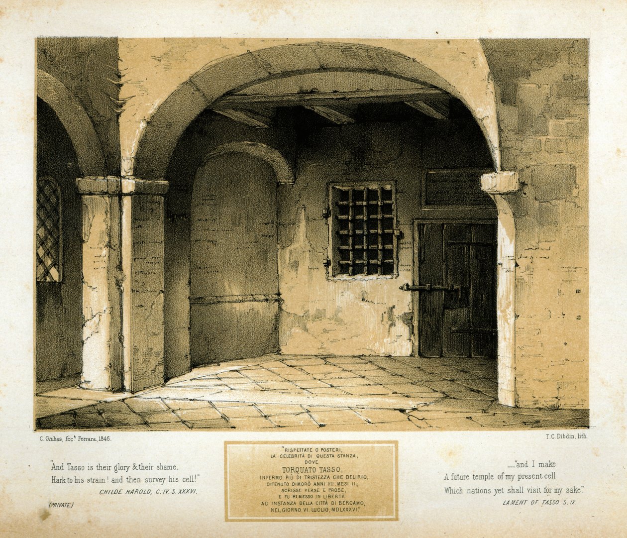 Mindesmærke for Torquato Tasso, indgraveret af T.C. Dibdin efter et maleri fra 1846 af Carlo Grubacs
