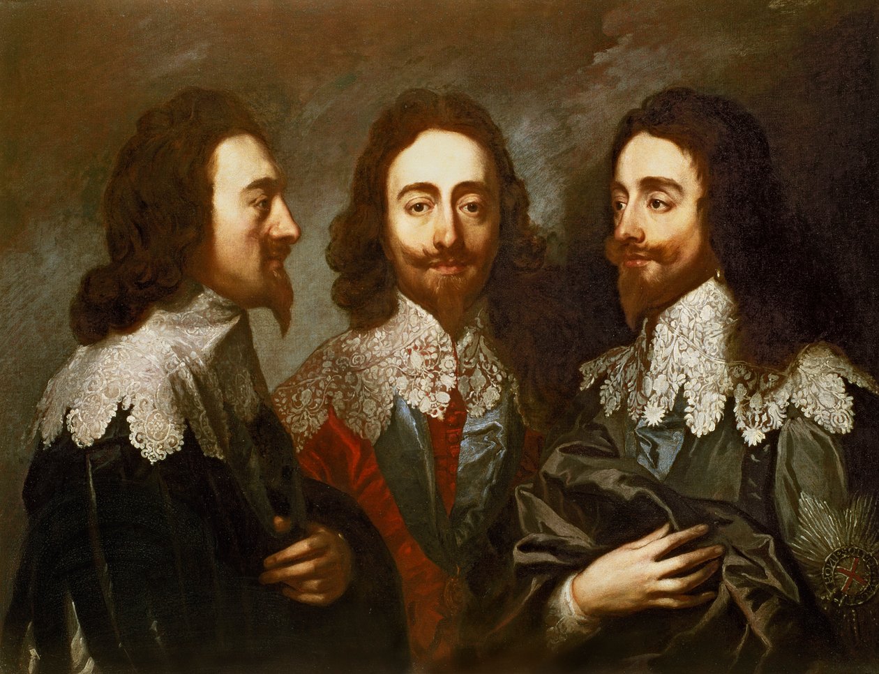 Karl I i tre stillinger (1600-49) Maleri efter Van Dyck af Carlo Maratta or Maratti