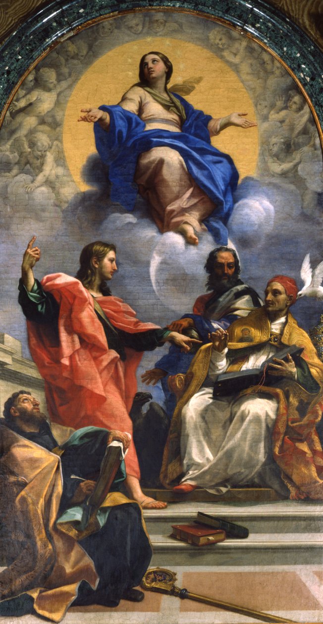 Den ubesmittede undfangelse med Sankt Johannes og Sankt Augustin af Carlo Maratta or Maratti