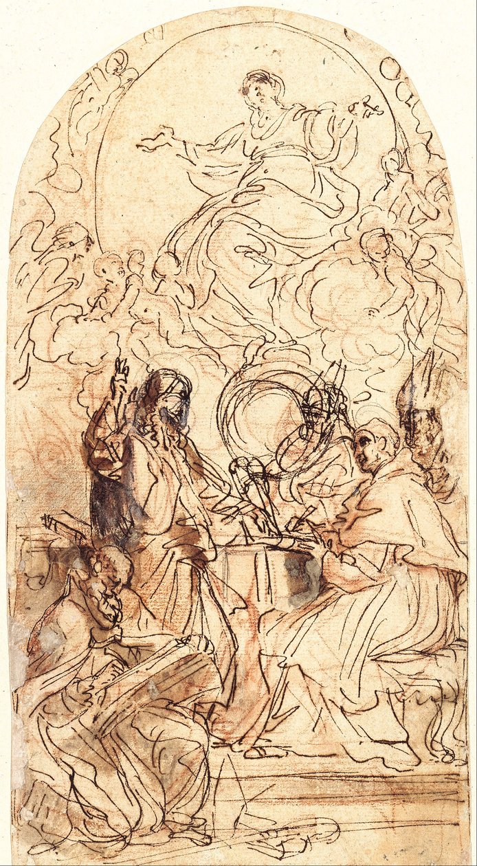Madonna på en halvmåne og fire hellige af Carlo Maratta or Maratti