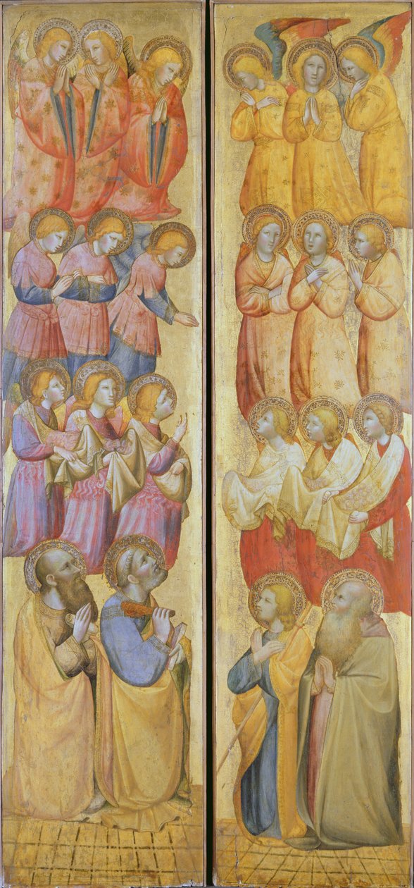 Venstre panel: St. Peter og St. Paul med engle; Højre panel: St. James and St. Andrew with Angels, ca. 1400 (tempera med guld på panel) af Carlo da Camerino
