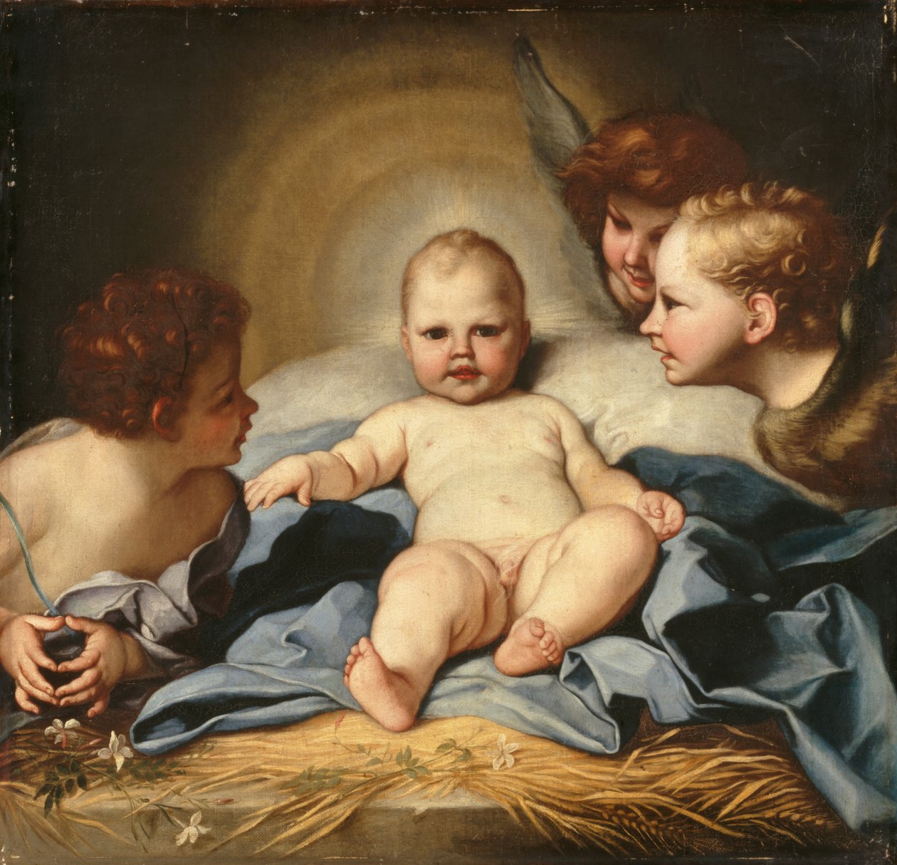 Spædbarnet Kristus med engle og spædbarnet Sankt Johannes Døberen (olie på lærred) af Carlo (follower of) Maratta or Maratti