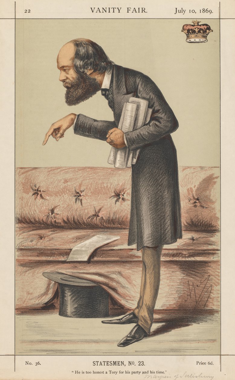 Vanity Fair: Statesman, nr. 23 Han er for ærlig en Tory til sit parti og sin tid, 1869. af Carlo