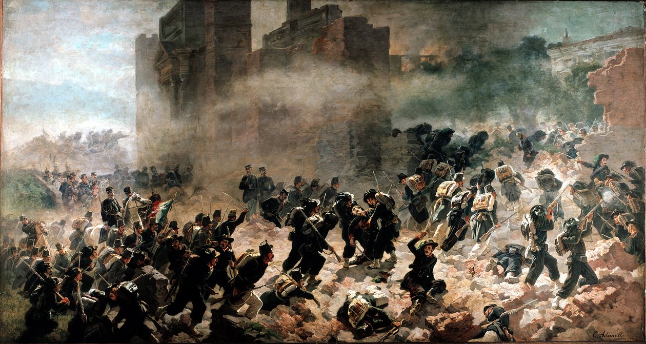 La breche de la Porta Pia, Rom (20. september 1870) - Maleri af Carlo Ademollo (1825-1911), olie på lærred. Milano, Risorgimentos museum af Carlo Ademollo