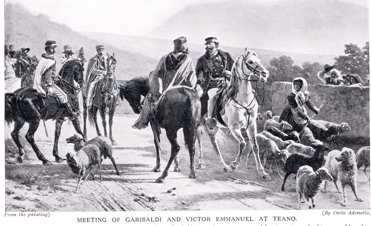 Møde mellem Garibaldi og Victor Emmanuel på Teano, illustration fra 