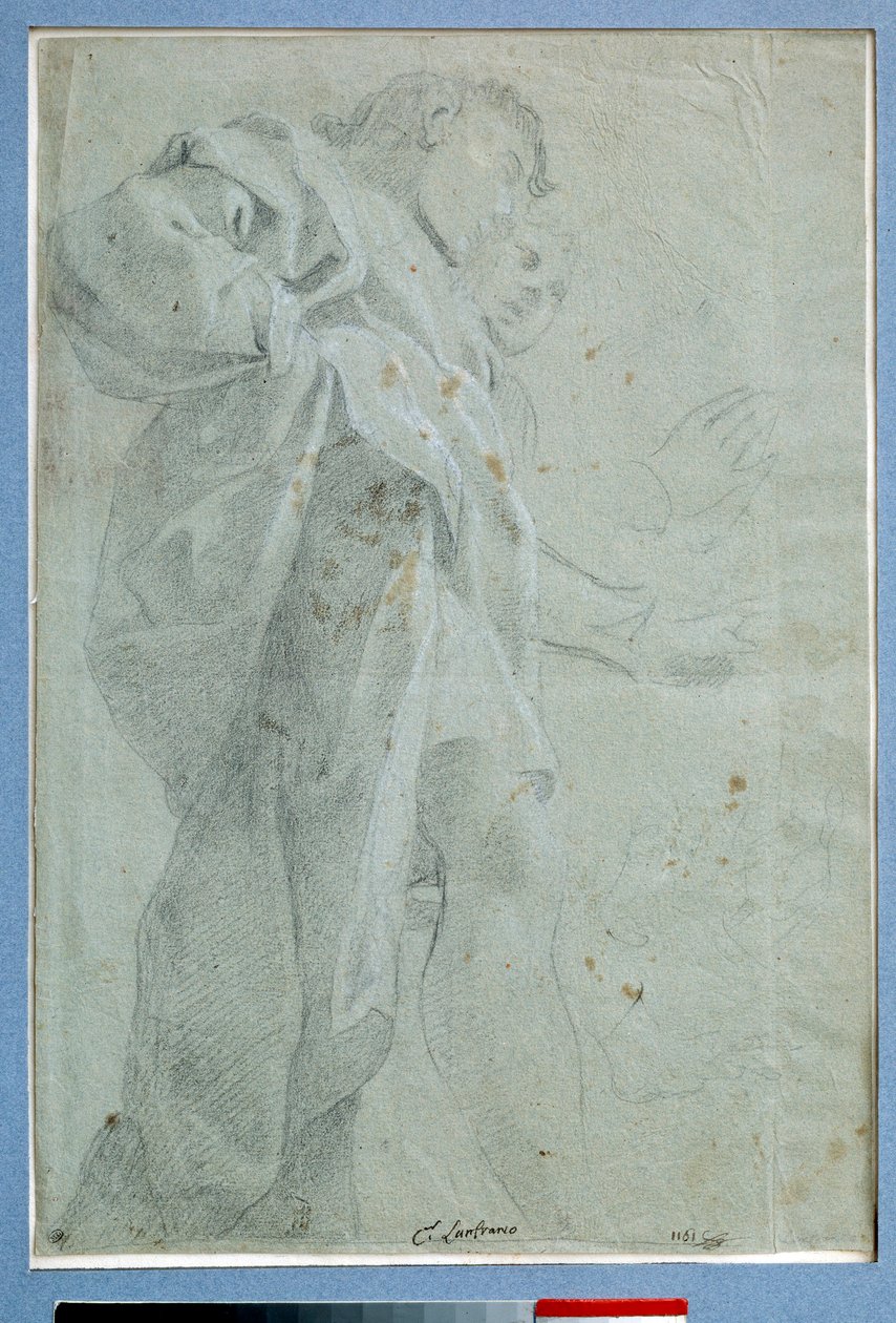 To mænd stående gardiner Tegning i blæk og vask af Carlo Bononi (1569-1632) Dim. 0,27 x 0,39 m Paris. Louvre-museet af Carlo Bononi