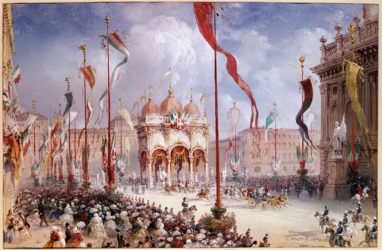 Risorgimento - Victor-Emmanuel II (Victor-Emmanuel) (Vittorio Emanuele) (1820-1878) ved åbningen af det italienske parlament den 02/04/1860 (olie på lærred) af Carlo Bossoli
