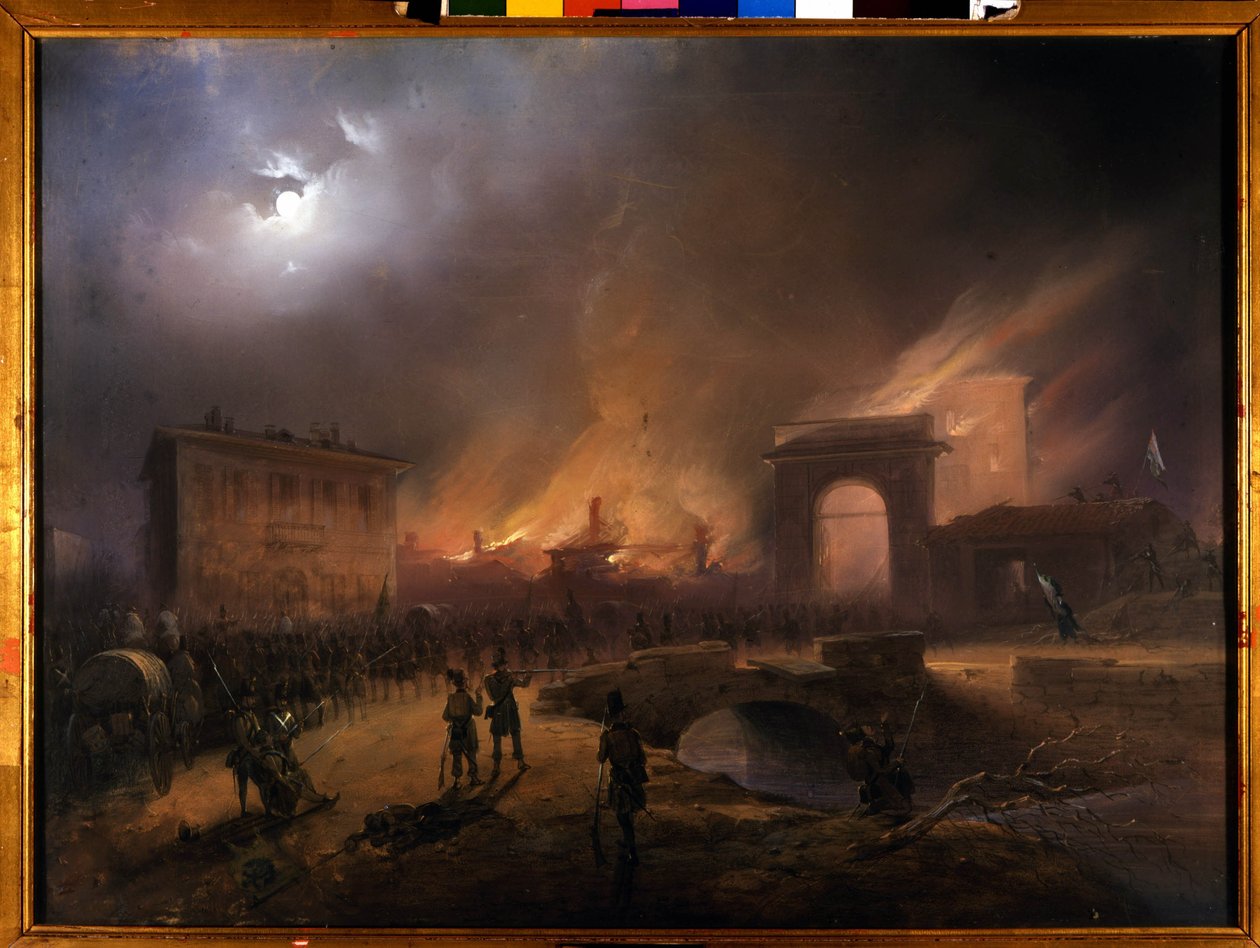 Risorgimento: De fem dage i Milano (Cinque giornate di Milano) (18.-22. marts 1848): dette er en af de første episoder af revolutionerne i 1848 (en del af den første italienske uafhængighedskrig), der oplevede milanesernes fremgang befolkningsoprør mod af Carlo Bossoli