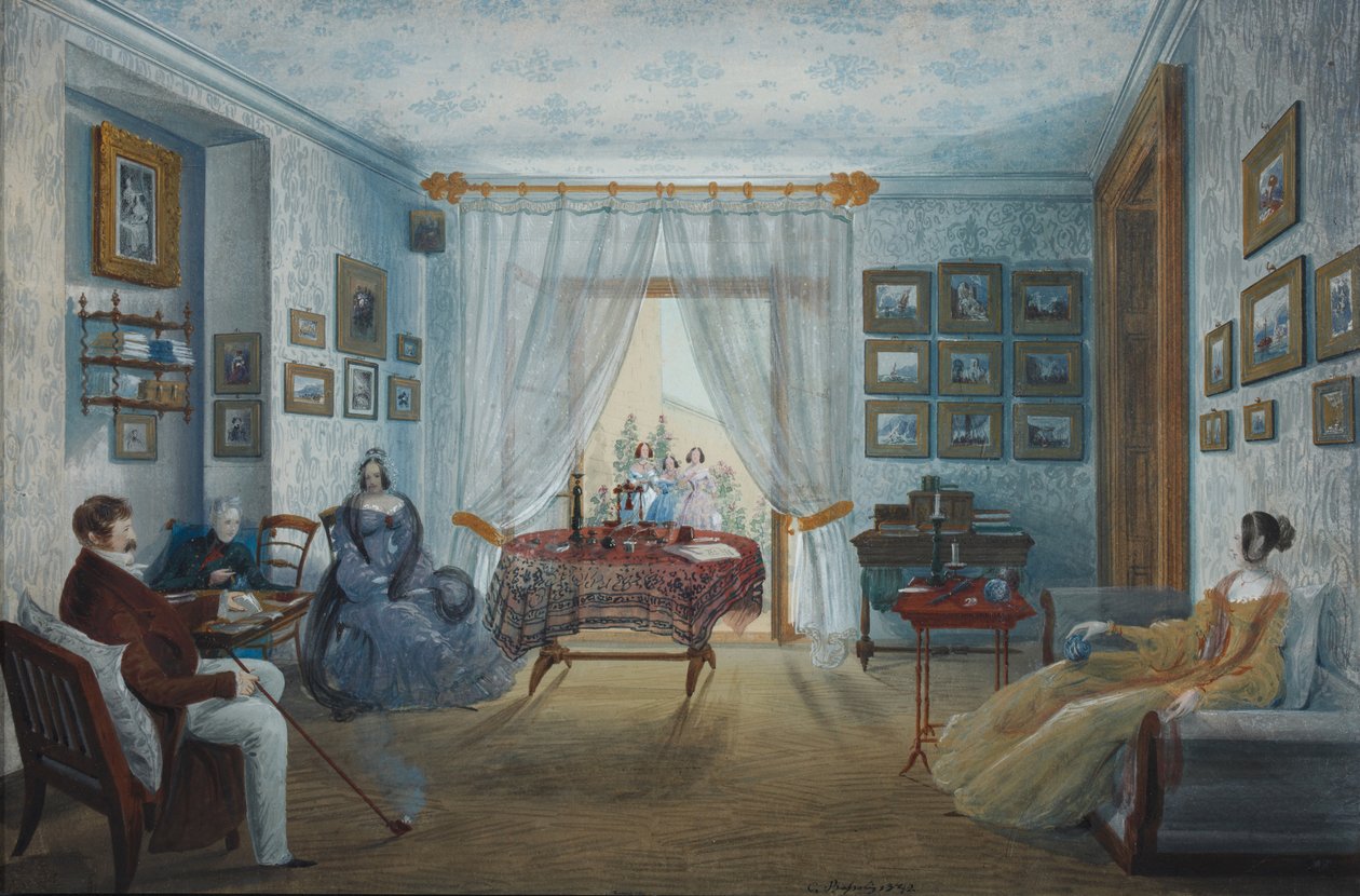 Tegnestuen i Naryshkin-paladset i Miskhor, 1842 af Carlo Bossoli