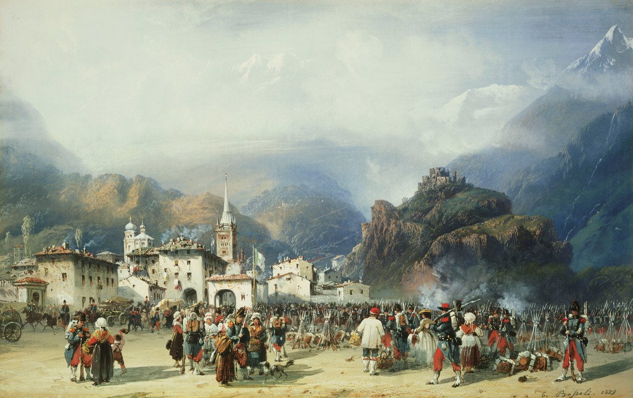 Krigen i Italien: Susa, Mont Cenis, Bivuak med franske tropper, 1859 af Carlo Bossoli