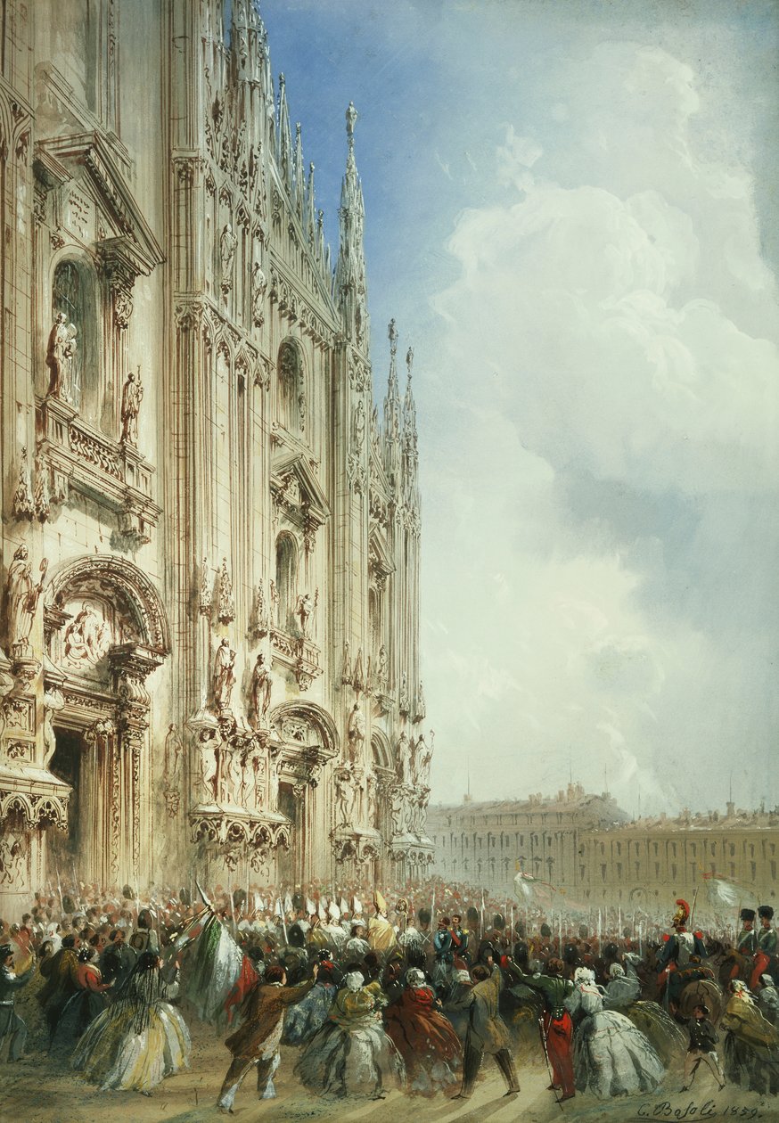 Krigen i Italien: Kejser Napoleon IIIs og kongen af Sardiniens ankomst til Duomo, Milano, 1859 af Carlo Bossoli