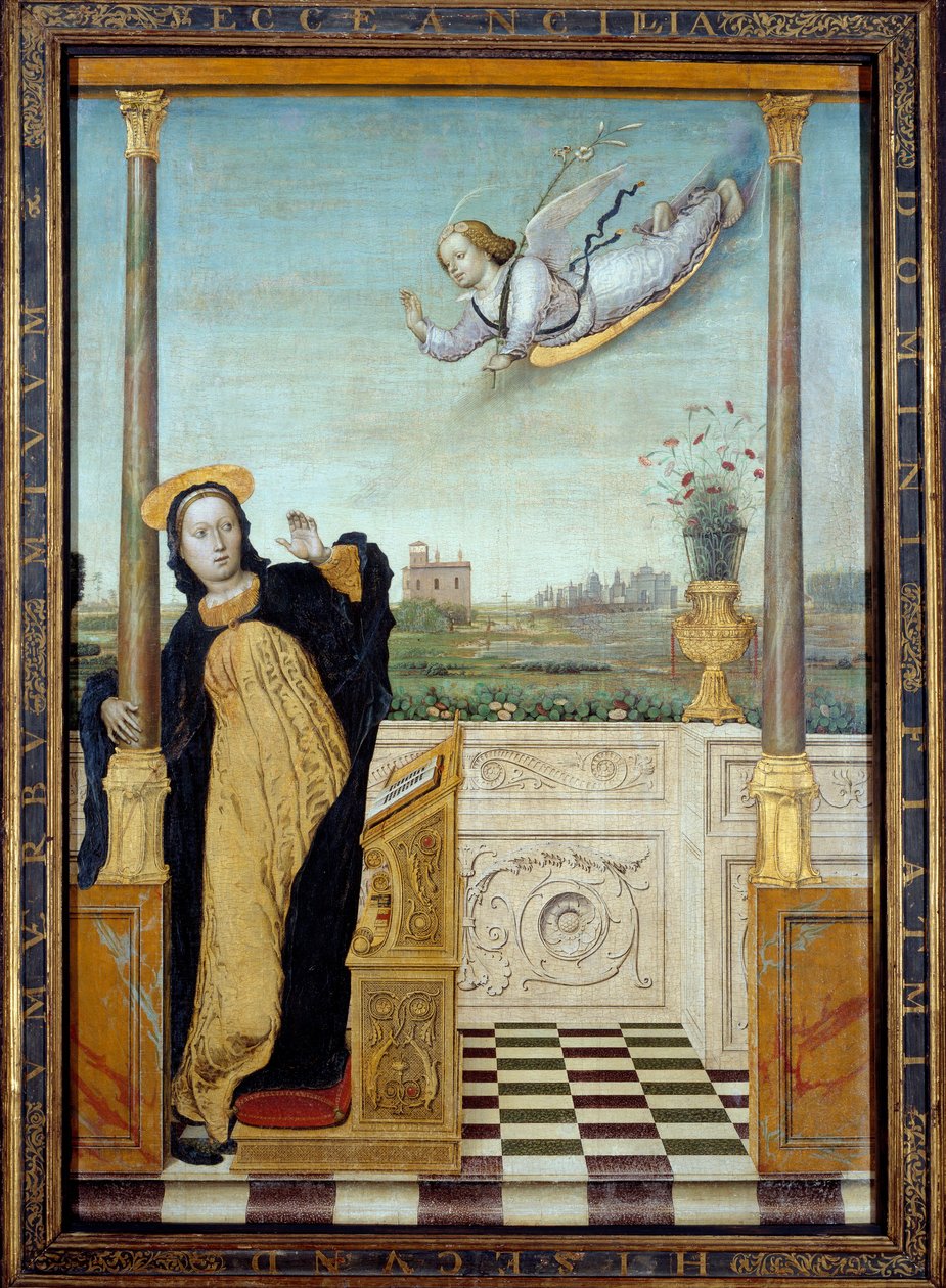 Bebudelse. Centralpanel af en triptykon. Maleri af Carlo Di Giovani Braccesco (1478-1501) af Carlo Braccesco