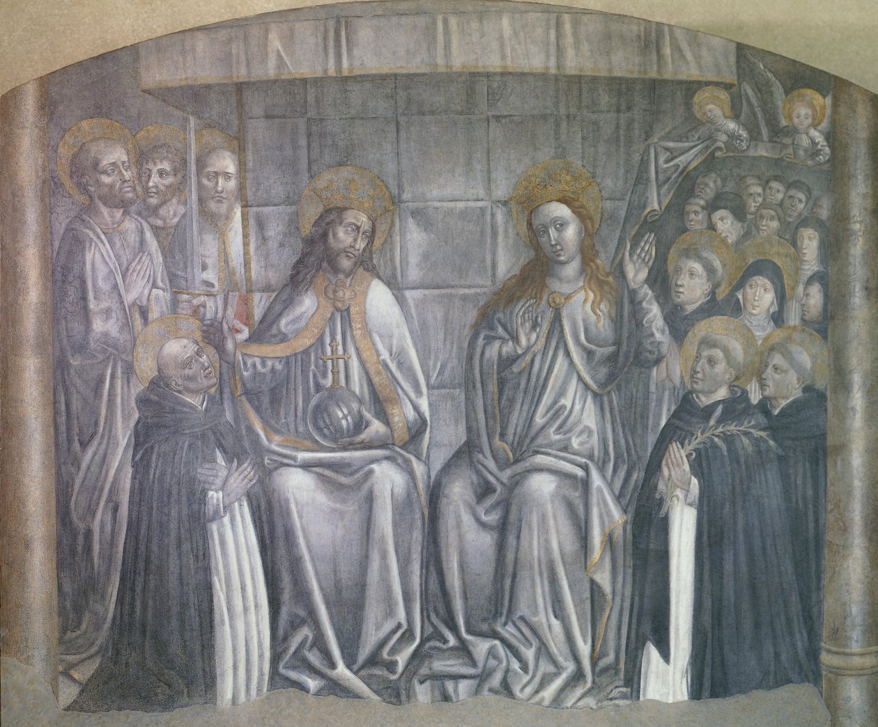 Kristus giver verden til Saint Dominic i nærværelse af Jomfru Maria, fresko af Carlo Braccesco af Carlo Braccesco