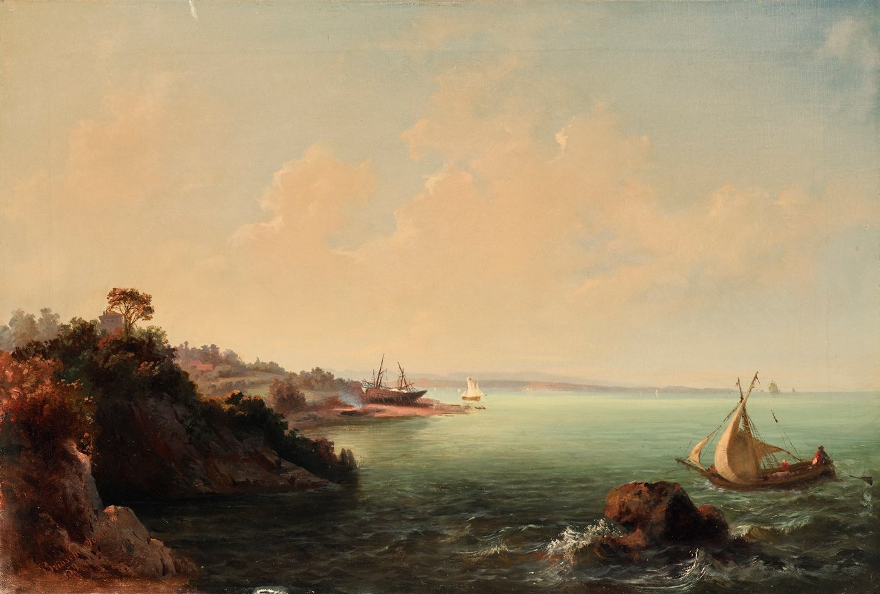 Klippekyst og sejlbåde af Carlo Brioschi