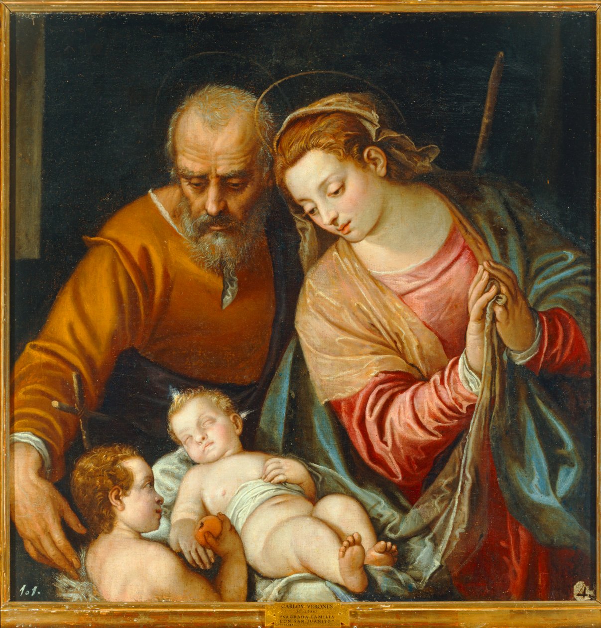 Den hellige familie med den unge Johannes Døber ... af Carlo Caliari