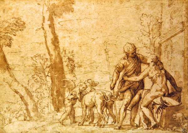The Meeting, ca. 1590 (sepia blæk & vask på papir) af Carlo Caliari