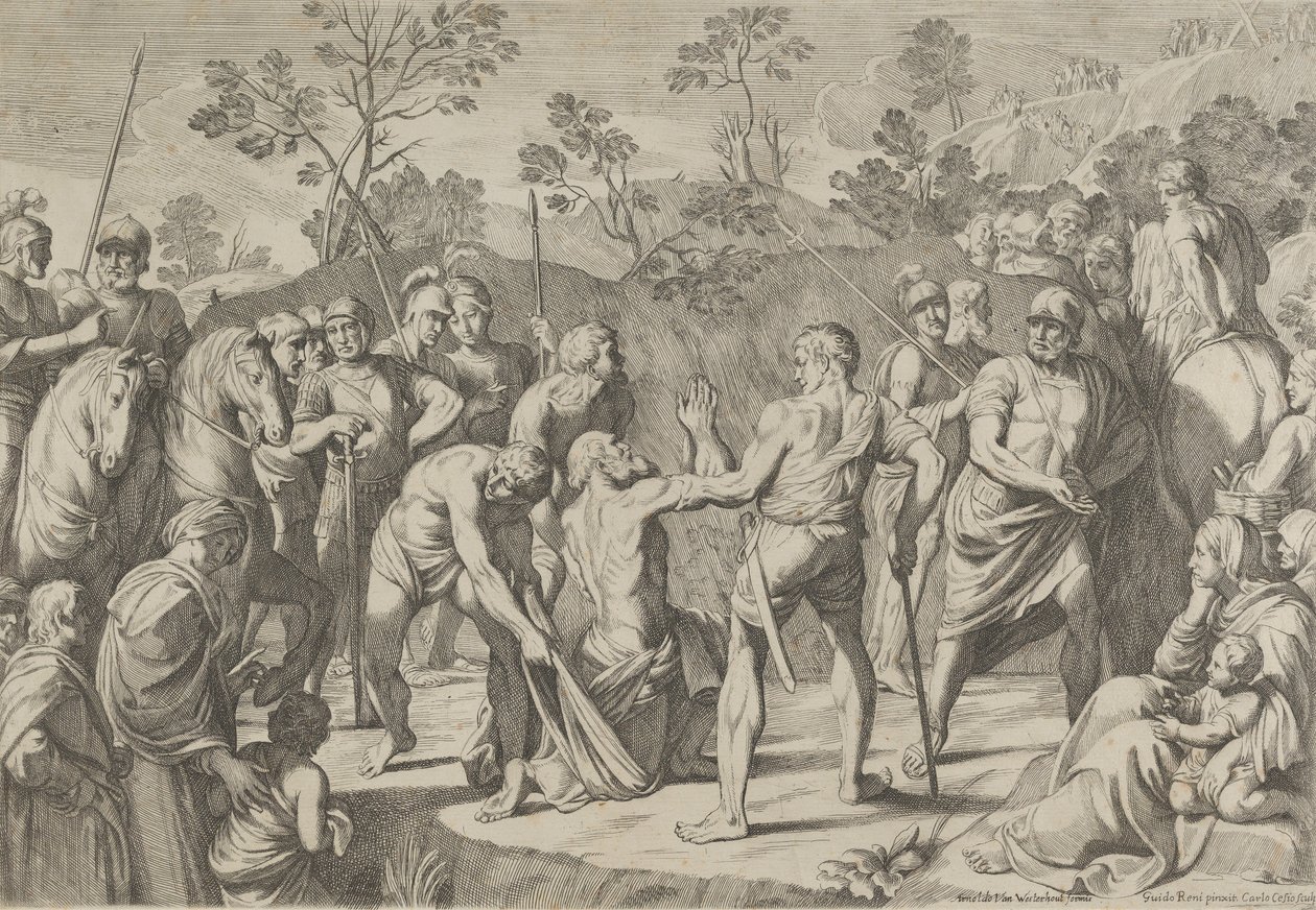 Sankt Andreas knæler i bøn, da han føres til korset, efter Reni, 1650-80. af Carlo Cesi
