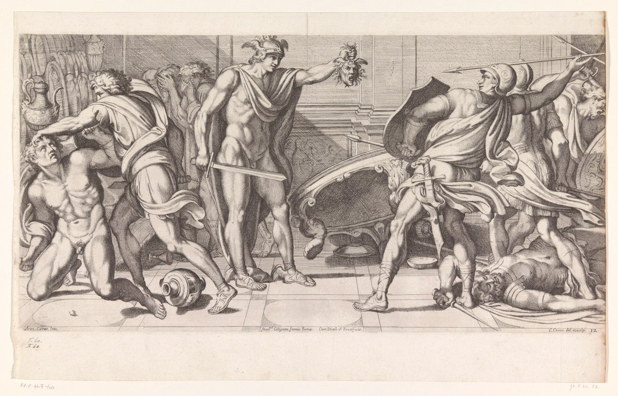 Phineus og hans tilhængere blev til sten Malerier i Palazzo Farnese i Rom (serietitel) Galeria nel Palazzo Farnese i Roma (serietitel) af Carlo Cesio