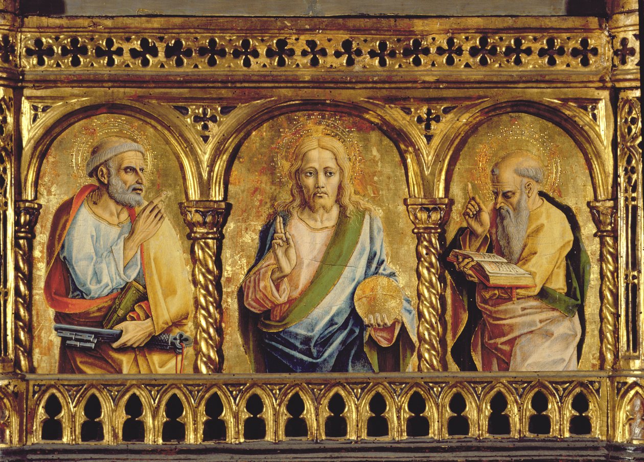 Kristus med St. Peter og St. Paul, detalje fra SantEmidio polyptykon tempera på paneldetalje af 76636 af Carlo Crivelli